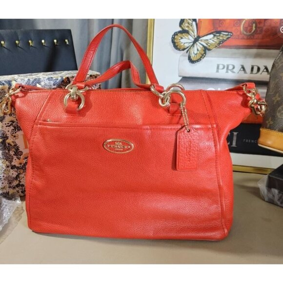 Coach Red Satchel Crossbody Bag Colette Cardinal Pebbled Leather Gold Hardware - Picture 1 of 16
